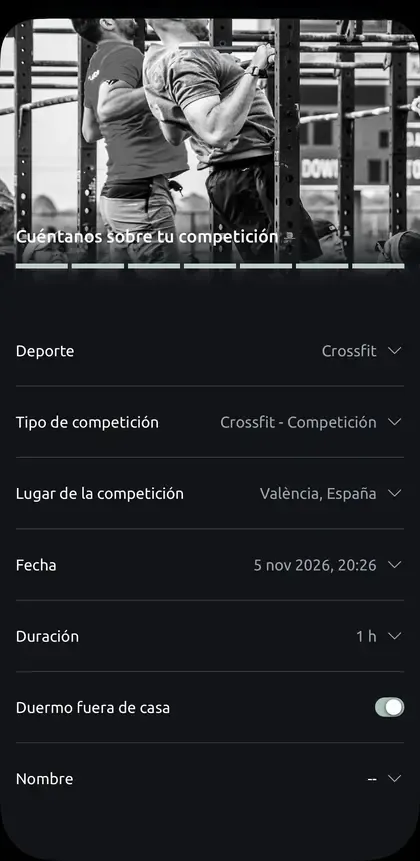 Formulario de competición en la APP Bonilla Nutrición